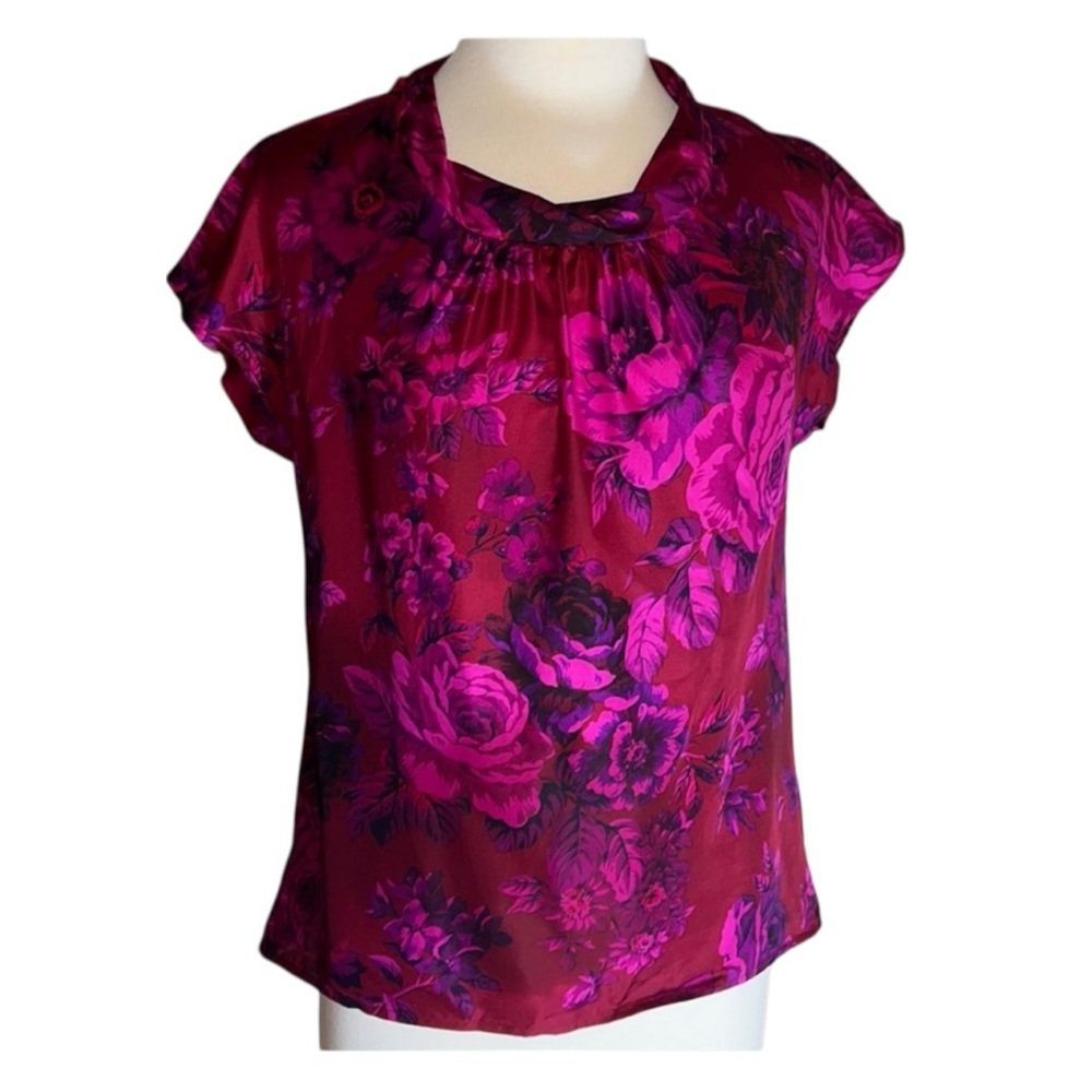 Etro Silk Floral Blouse EU 42 (6-8) Magenta Pink Rose Print Made in Italy